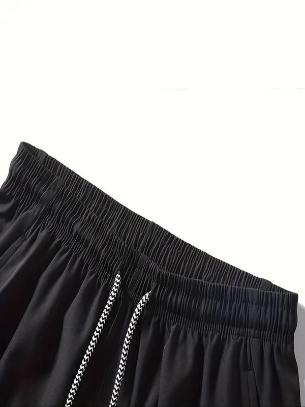 Men's Solid Drawstring Waist Sports Shorts, Sporty Comfy Breathable Pocket Zipper Shorts for Summer, Men's Sportswear for Gym Workout Running