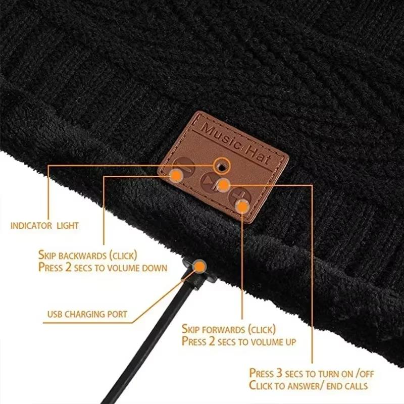 Winter Music Hat with Soft Scarf Bluetooth Headphone Wireless Smart Cap Headset Warm Beanie Speaker Outdoor Cycling Hunting Camping Running Earphone Hat Rechargeable Knitted Hat