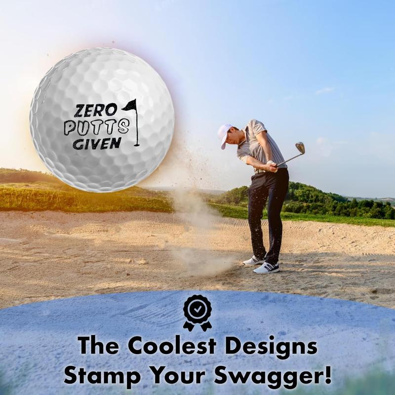 Ball Badge - Golf Ball Stamp, Self-Inking Golf Ball Stamper, Golf Ball Marker, Reusable Golf Ball Marking Tool to Identify Golf Balls - (The Dirty Series) (Zero Putts Given)