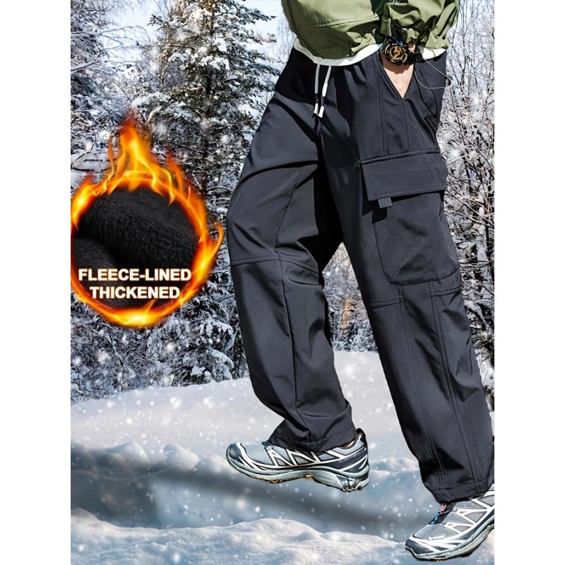 Men's Fleece-Lined Winter Cargo Pants - Waterproof, Windproof & Thick Hiking Trousers with Multi-Pocket Design | Warm, Breathable & Durable for Cold Weather