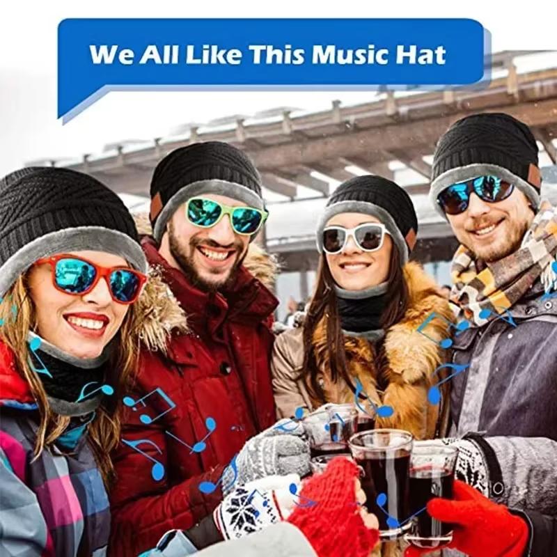 Winter Music Hat with Soft Scarf Bluetooth Headphone Wireless Smart Cap Headset Warm Beanie Speaker Outdoor Cycling Hunting Camping Running Earphone Hat Rechargeable Knitted Hat