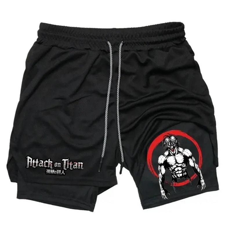 Men's Gym Workout Shorts Anime 2-in-1 Running Printed Shorts Sports Anime Print Short Men's Gym Workout Jogging Shorts Breathable Double Layer Shorts Anime Gym Shorts Men Performance Shorts Men Shorts Graphic Mens Gym Clothes