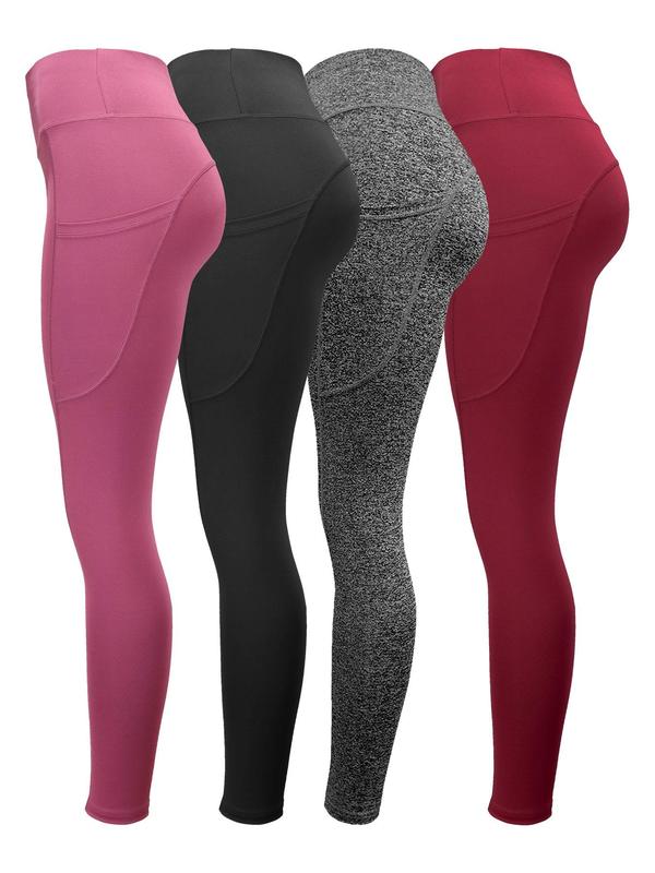 Women's Plain Pocket High Waist Sports Leggings, Stretchy Seamless Sporty Skinny Pants for Yoga Gym Fitness Workout, Ladies Sportswear Bottoms, Tummy Control