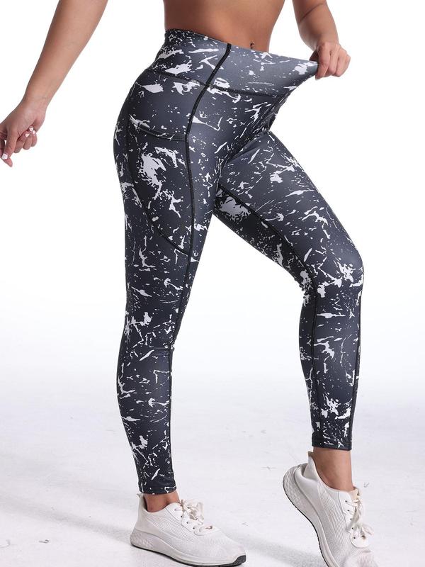 Women's Tie Dye Print High Waist Sports Leggings, Casual Comfy Breathable Pocket Design Skinny Pants for Yoga Gym Workout, Ladies Sportswear for All Seasons