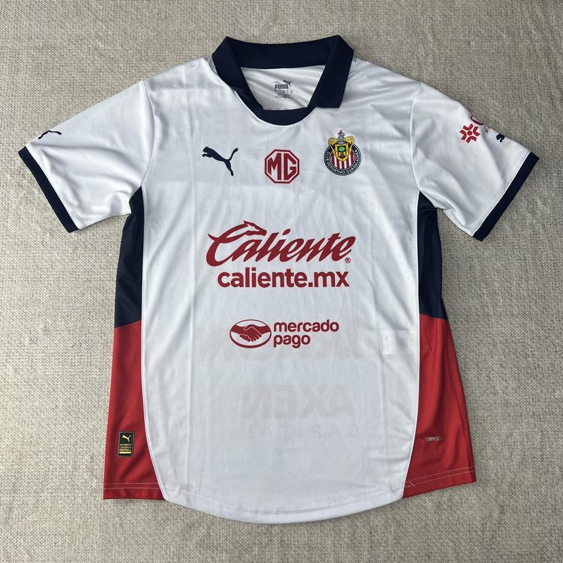 PUMA 2425 Chivas Guadalajara Away Jersey Mexico Red and White Stripe Short Sleeve Soccer Jersey LIGAMX