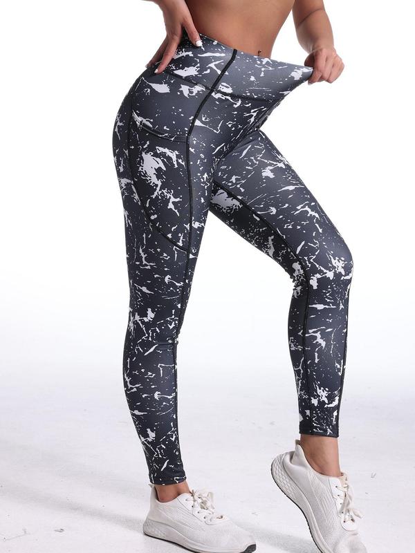 Women's Tie Dye Print High Waist Sports Leggings, Casual Comfy Breathable Pocket Design Skinny Pants for Yoga Gym Workout, Ladies Sportswear for All Seasons