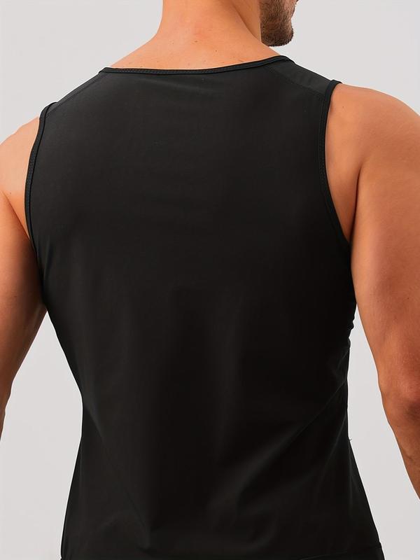 Men's Solid Zip Up Sauna Top, Casual Comfortable Breathable Sleeveless Round Neck Sauna Top for Gym Workout, Sport & Outdoor Clothing for All Seasons