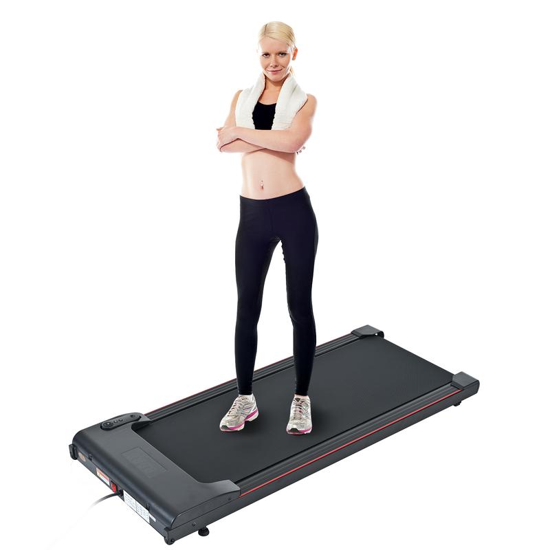 Merax 2 in 1 Walking Pad Treadmill, Under Desk Treadmill, 2.5HP, 06~3.8mph Compact Treadmill with Remote Control, Black+Red