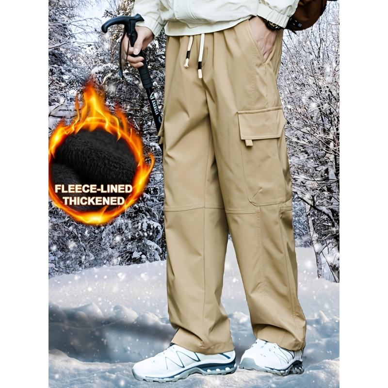 Men's Fleece-Lined Winter Cargo Pants - Waterproof, Windproof & Thick Hiking Trousers with Multi-Pocket Design | Warm, Breathable & Durable for Cold Weather