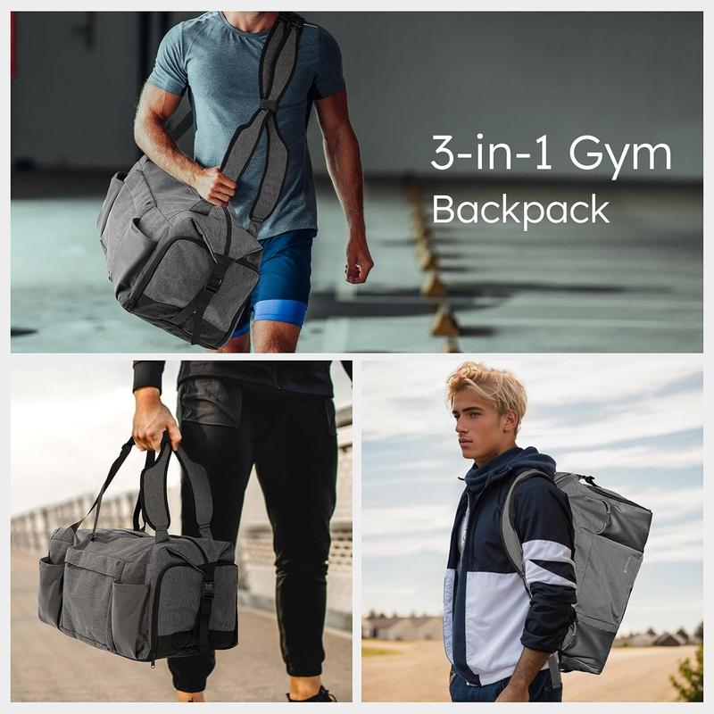 Gym Bag for Men with Shoes Compartment and Wet Pocket Convertible Duffle Bag and Gym Backpack   Bags for Men with 2 Bottle Holders Multipurpose Weekender Overnight Bag - Grey