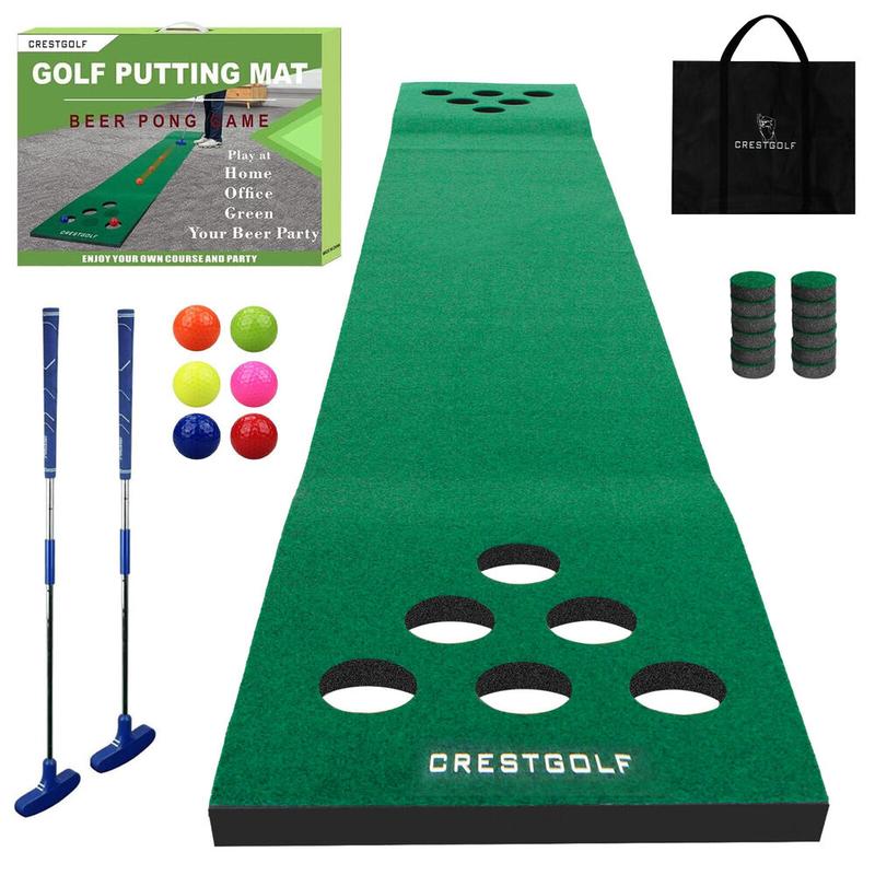 CRESTGOLF Golf pong game putting mat with 12 holes，Golf Games,Golf Training Aid for outdoor and indoor