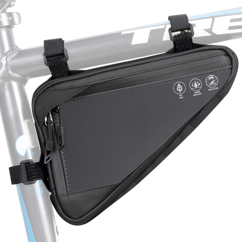 Bike Frame Storage Bag, Water Resistant Reflective Bicycle Triangle Bag with Two Side Pockets, Strap-on Under Seat Tool Pouch for Mountain Road Bike Trip