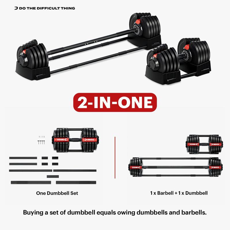 DMoose 90 LB Adjustable Dumbbell & Barbell Set