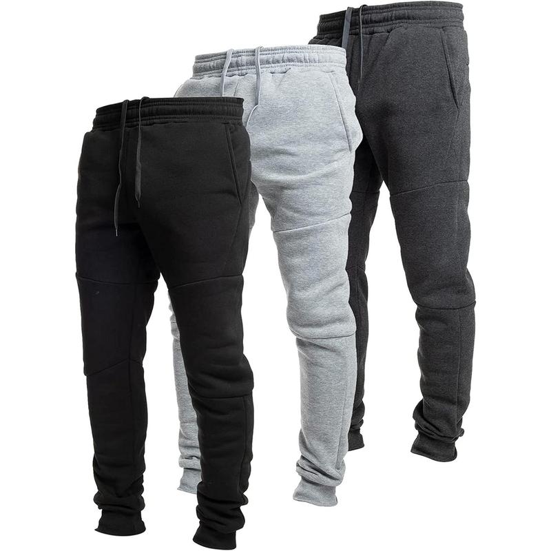 3 Pack Fleece Active Tech Joggers for Men, Mens Sweatpants with Zipper Pockets