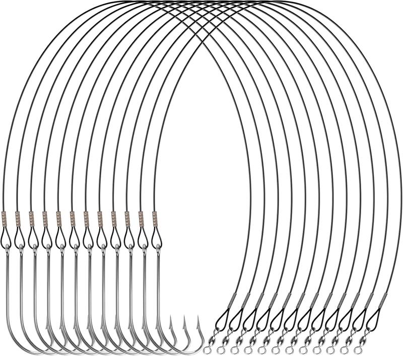 Fishing Hook Rigs - Fishing Leaders with 7x7 Stranded Nylon Coated Wire and Crane Swivel for Saltwater-Sizes O'Shaughnessy Hooks 1 0 to 6 0