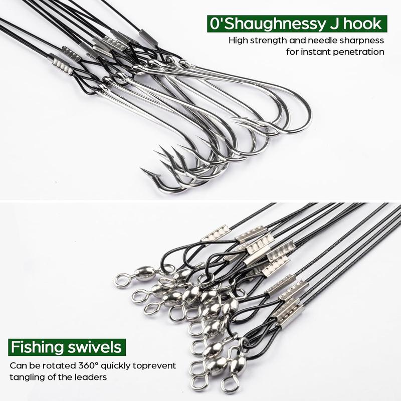 Fishing Hook Rigs - Fishing Leaders with 7x7 Stranded Nylon Coated Wire and Crane Swivel for Saltwater-Sizes O'Shaughnessy Hooks 1 0 to 6 0