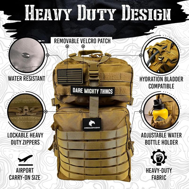 45L Elite Tactical Backpack | 3X Stronger Work & Military Backpack | Water Resistant and Heavy Duty | 3 Day MOLLE Bug Out Bag (Dune Brown)