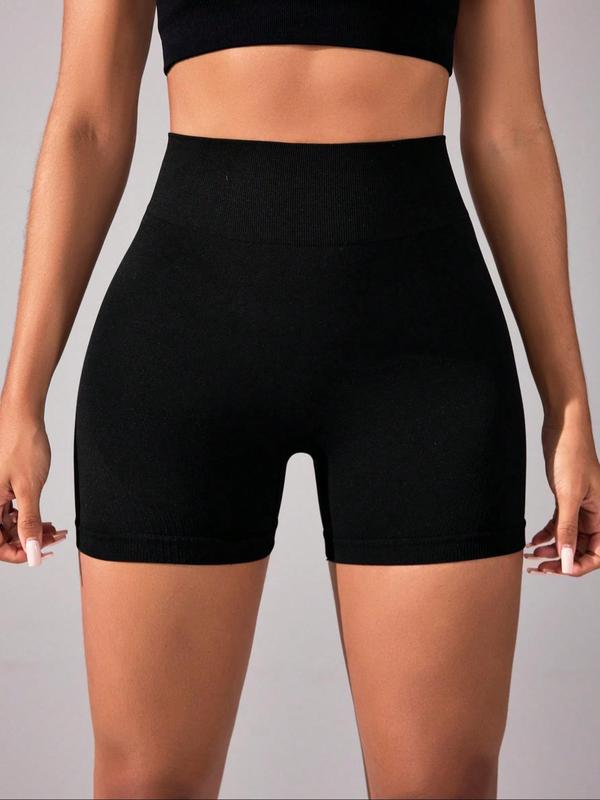 Women's Solid High Waist Sports Shorts, Breathable Comfortable Seamless High Stretch Yoga Leggings, Gym Shorts, Ladies Sportswear for Indoor Outdoor Wear