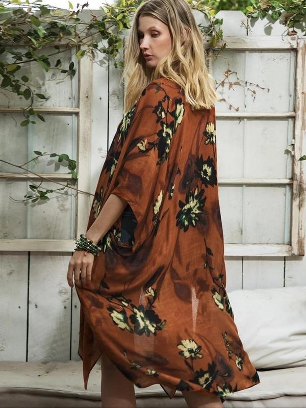 Women's Floral Print Batwing Sleeve Cover Up Top, Boho Casual Sheer Split Hem Cover Up for Beach Holiday Vacation, Bohemian Open Front Cover Up, Ladies Summer Clothes, Summer Tops for 2024, Summer Outfits 2024, Cover Ups for Women