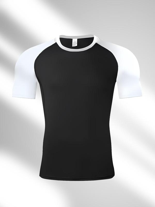 Men's Colorblock Patchwork Raglan Sleeve Round Neck Sports Tee, Breathable Quick Drying Short Sleeve T-shirt for Gym Workout Running, Casual Sporty Top for Summer, Fall Outfits, Fallfreshness