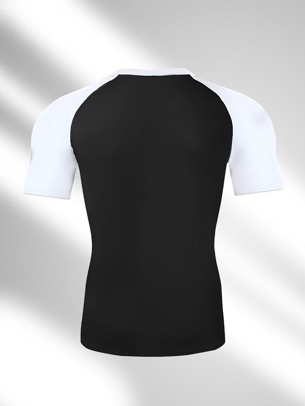 Men's Colorblock Patchwork Raglan Sleeve Round Neck Sports Tee, Breathable Quick Drying Short Sleeve T-shirt for Gym Workout Running, Casual Sporty Top for Summer, Fall Outfits, Fallfreshness