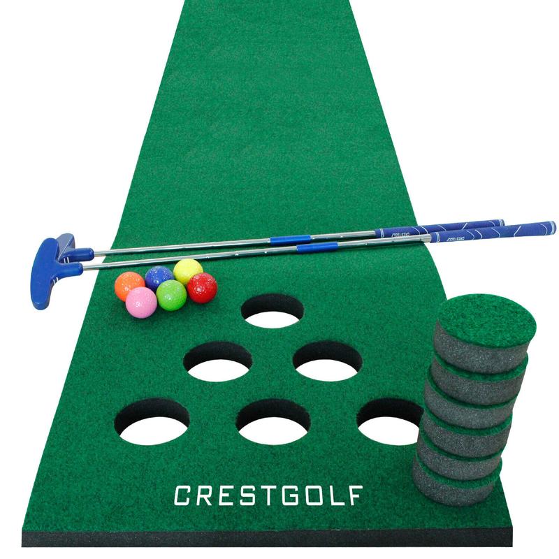 CRESTGOLF Golf pong game putting mat with 12 holes，Golf Games,Golf Training Aid for outdoor and indoor