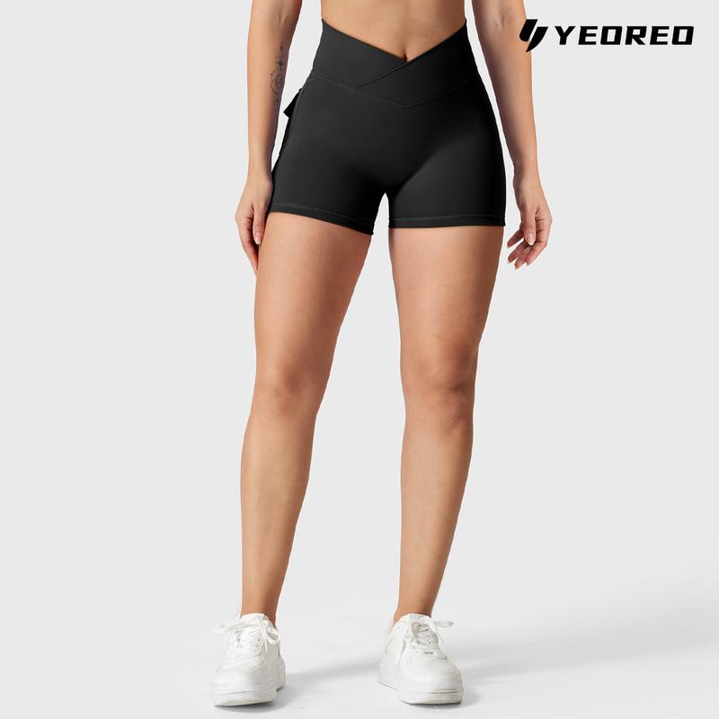 YEOREO Scrunch Workout Shorts with Pockets Charm Gym Biker Shorts for Women High Waisted Yoga Booty Shorts athletic high waisted