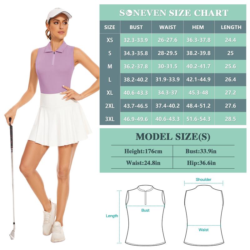 Soneven Women's Plain Sleeveless Golf Shirt Zipper Moisture Wicking Atheltic Polo Shirt Tennis Shirt Women's Solid