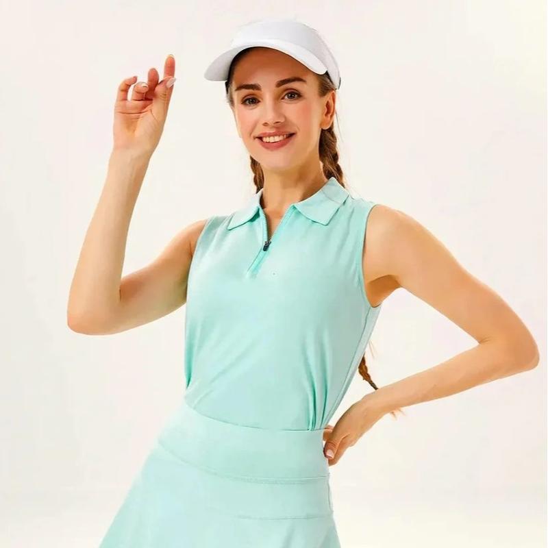 Soneven Women's Plain Sleeveless Golf Shirt Zipper Moisture Wicking Atheltic Polo Shirt Tennis Shirt Women's Solid