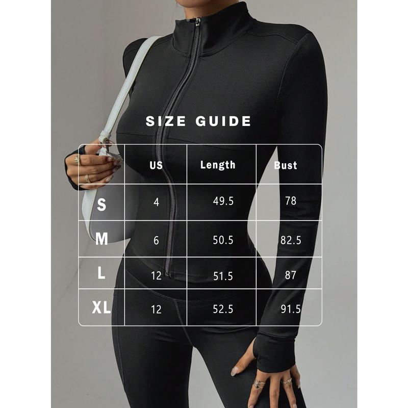 Women Fitted Gym Clothes Sports Running Fitness Zip-Up Stretchy Simple Stylish Sexy Tight Long Sleeve Yoga Jacket