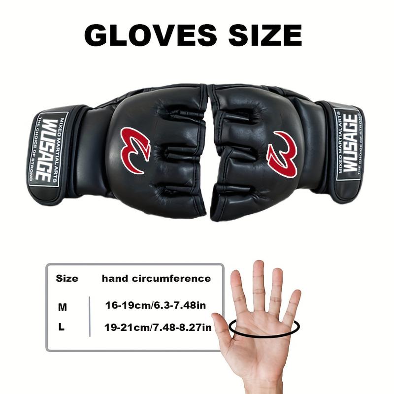 WUSAGE MMA Gloves, Unisex No-Finger Boxing Gloves, Black, Hook & Loop Closure, 1pc, Faux Leather, Breathable Mesh, Anti-Wear Faux Leather Strap, Durable for Martial Arts Training