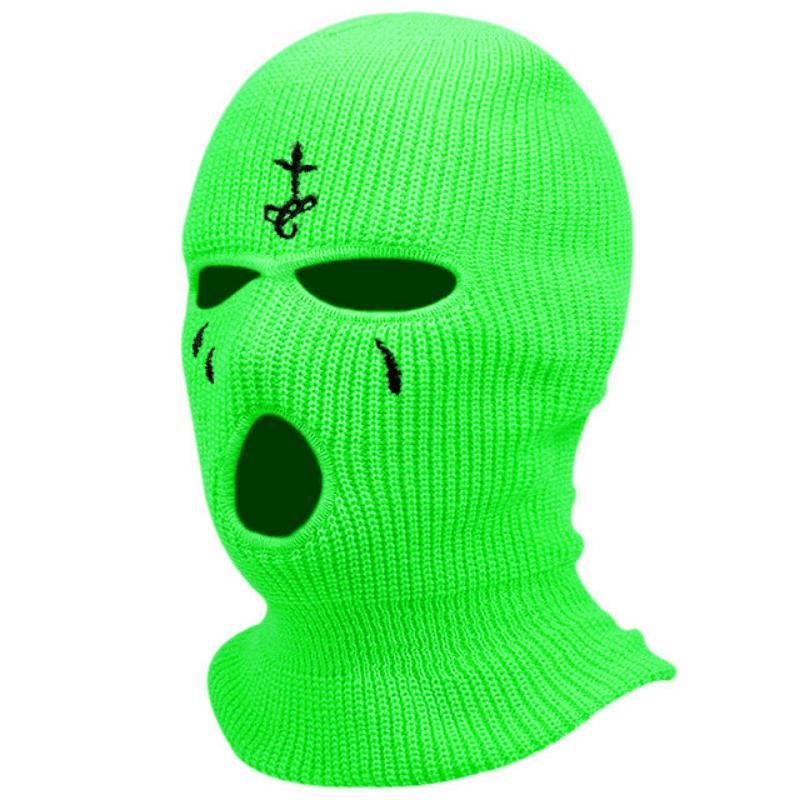 Cross Embroidery Ski Mask Winter Balaclava Hat 3-Hole Knitted Full Face Cover Ski Neck Gaiter Warm Knit Beanie For Outdoor Sport