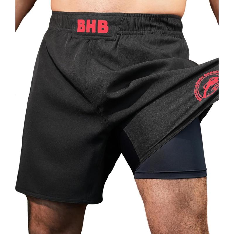 2-in-1 BJJ MMA Fight Shorts Built-in Compression Lining: Grappling, Brazilian Jiu Jitsu, No-Gi Shorts