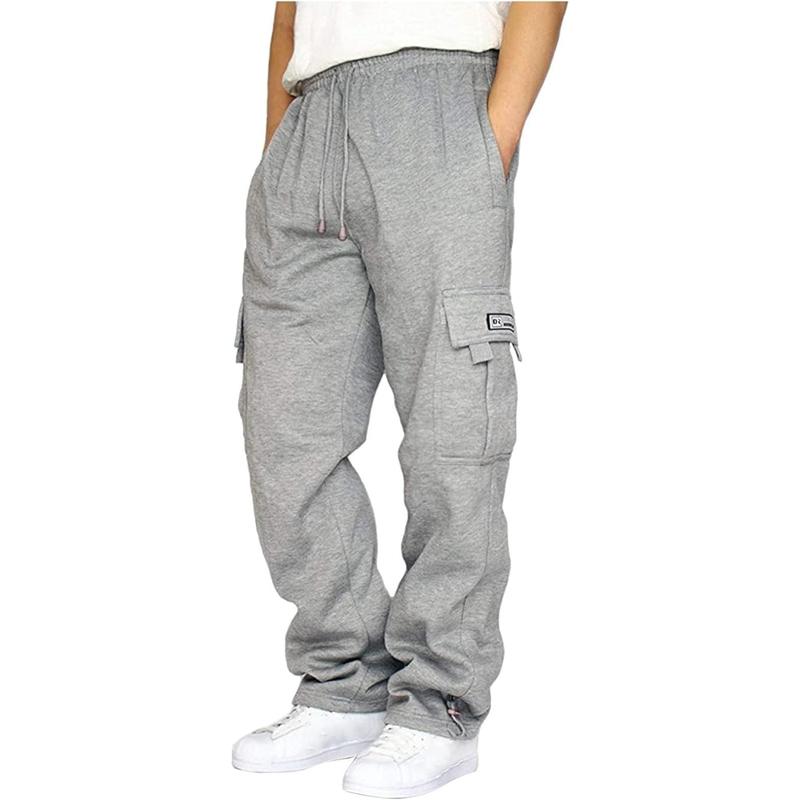 Men's Cargo Sweatpants Open Bottom Fleece Hiking Jogger Cargo Sweatpants for Men with Pockets loose jean straight leg jean men wide leg soft denim streetwear jean Men's Drawstring beer sweatpant leg jean