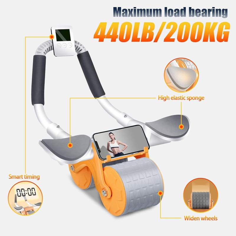 2024 New Ab Roller Wheel with Timer & Knee Mat,Automatic Rebound Abdominal Wheel with Elbow Support Ab Workout Equipment for Strengthening Core Muscles Abs Exercise Roller for Women Men