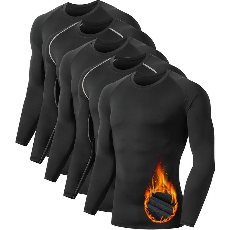 5 or 4 Pack Men's Thermal Compression Shirt Fleece Lined Long Sleeve Athletic Base Layer Cold Weather Gear Workout Top