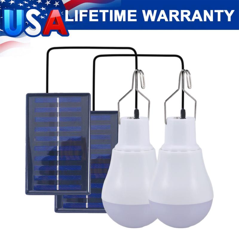 2pcs Outdoor LED Solar Panel Powered Tent Lamp Yard Portable Camping Bulb Light