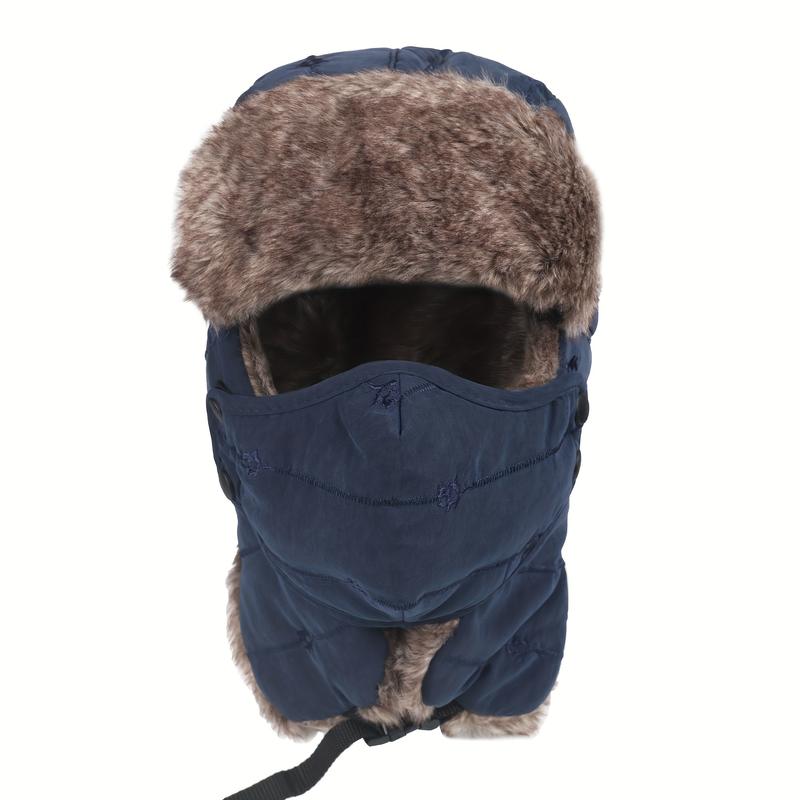 Winter with Earmuffs Mask Warm Wind-Proof Cap Ski Plush Lined Cap Cold Weather Hat Unisex