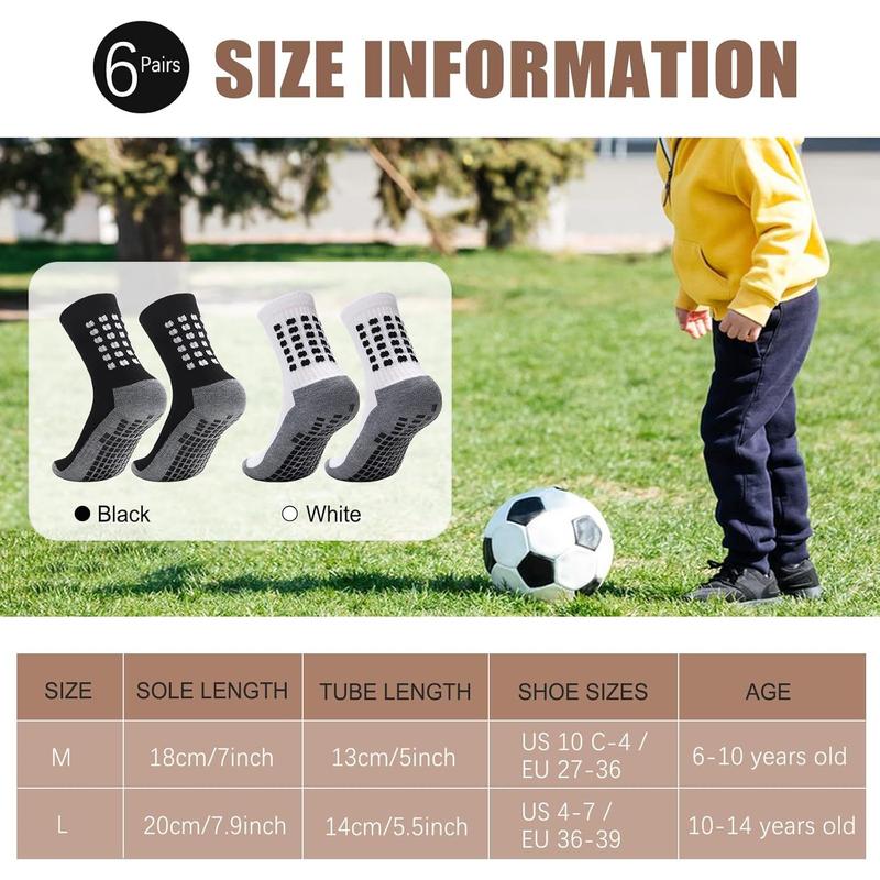 Ultrafun 6 Pairs Kids Soccer Socks with Grip Non Slip Football Athletic Socks for Kids Boys Girls 6-14 Years old soccer socks