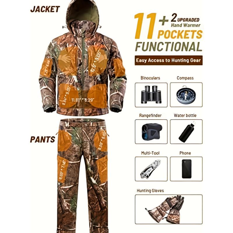 Ultimate Camo Hunting Outfit - Fleece-Lined, Water-Resistant, Warm Winter Jacket and Pants for Deer, Duck, and Bow Hunts - Perfect for Men's Outdoor Adventures