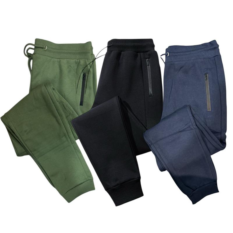 Benben Men's 3-Pack Ultimate Comfort Fleece Joggers - Black, Navy Blue, Green, Athletic Fit with Drawstring Waist and Zippered Pockets