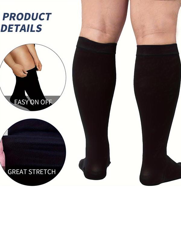 Plus Size Solid Compression Socks, Comfortable Stretchy Easy on Off Sports Socks for Running, Cycling, Climbing, Outdoor Activities