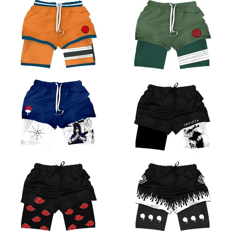 Anime Naruto Dragon Ball One-Piece Sports Shorts Man Double-Layer 2-In-1 Quick-Drying Sweat-Absorbent Running Performance Shorts