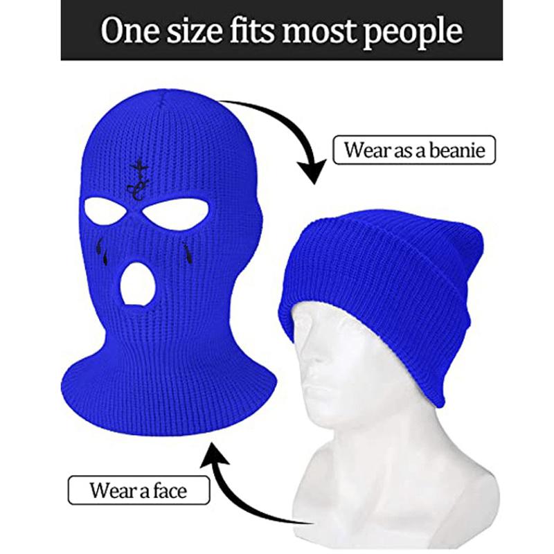 Cross Embroidery Ski Mask Winter Balaclava Hat 3-Hole Knitted Full Face Cover Ski Neck Gaiter Warm Knit Beanie For Outdoor Sport