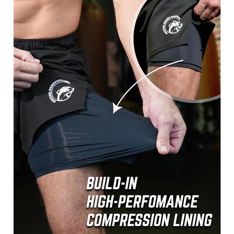 2-in-1 BJJ MMA Fight Shorts Built-in Compression Lining: Grappling, Brazilian Jiu Jitsu, No-Gi Shorts