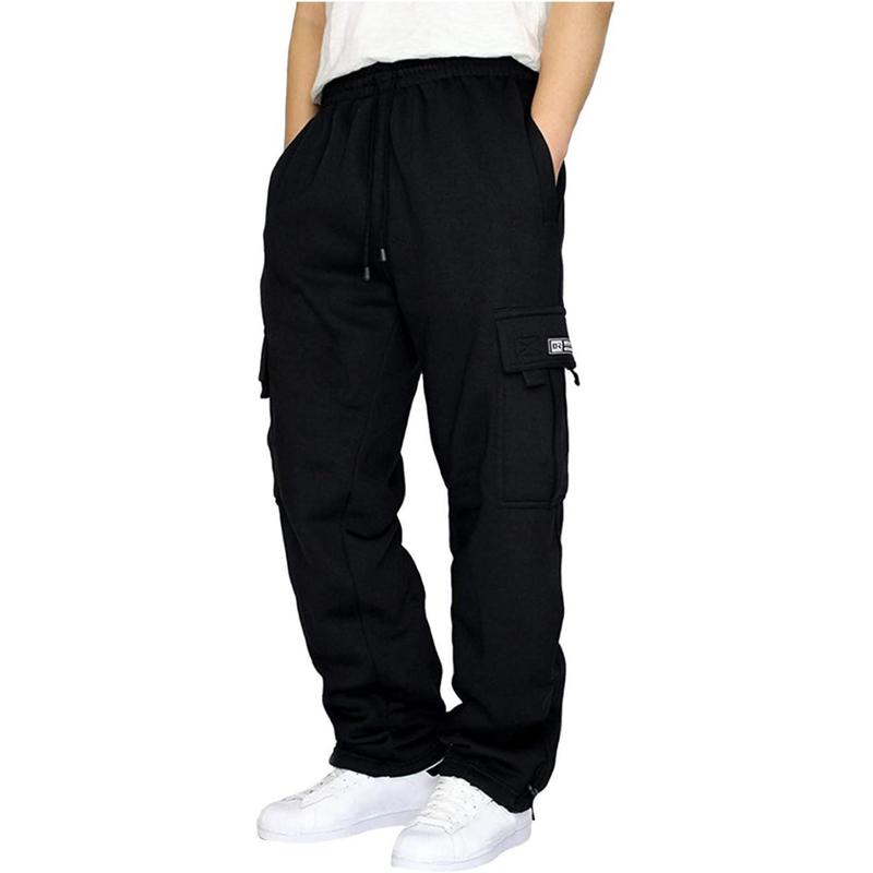 Men's Cargo Sweatpants Open Bottom Fleece Hiking Jogger Cargo Sweatpants for Men with Pockets loose jean straight leg jean men wide leg soft denim streetwear jean Men's Drawstring beer sweatpant leg jean