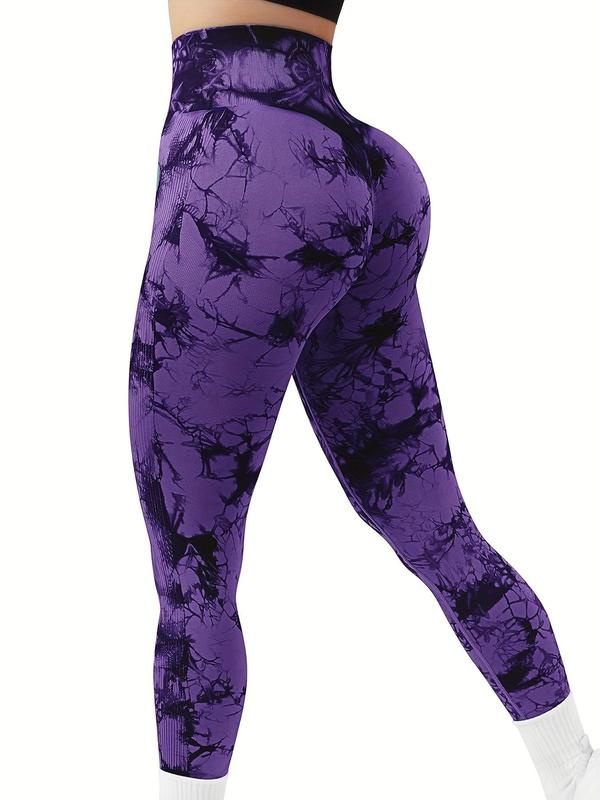 Women's Tie Dye Print High Waist Sports Tummy Control Leggings, Compression Pants, Sporty Skinny Pants, Compression Leggings, Ladies Sportswear for Yoga Gym Workout