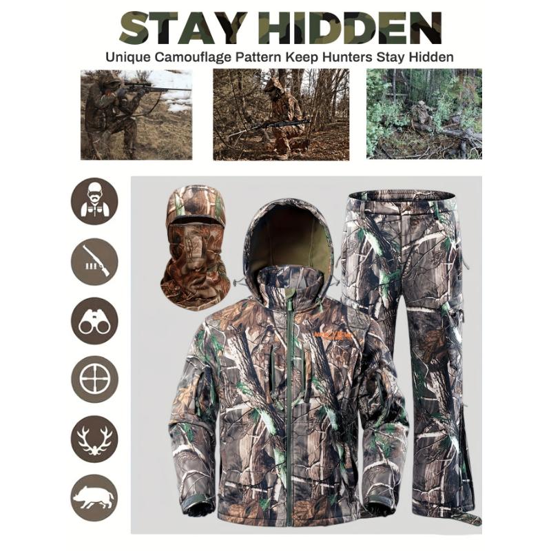 Ultimate Camo Hunting Outfit - Fleece-Lined, Water-Resistant, Warm Winter Jacket and Pants for Deer, Duck, and Bow Hunts - Perfect for Men's Outdoor Adventures