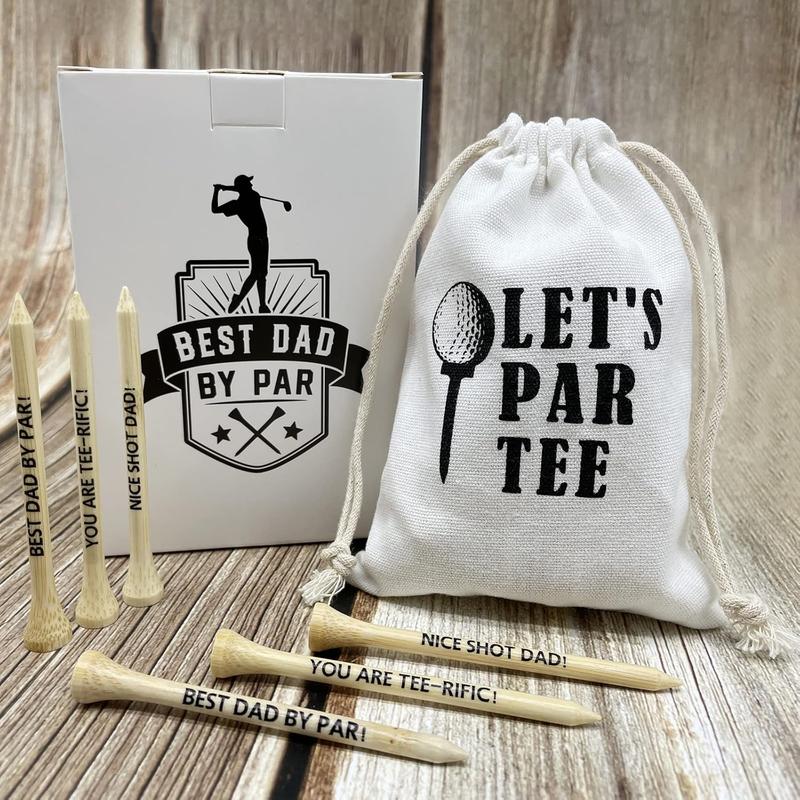 Gifts for Men, 36 Pack 3-1 4 inch Golf Tees with Bag, Durable Bamboo Golf Tees, Best Dad by Par, Fathers Day Christmas Birthday Gifts from Daughter Son, Stocking Stuffers Ideas Present for Men