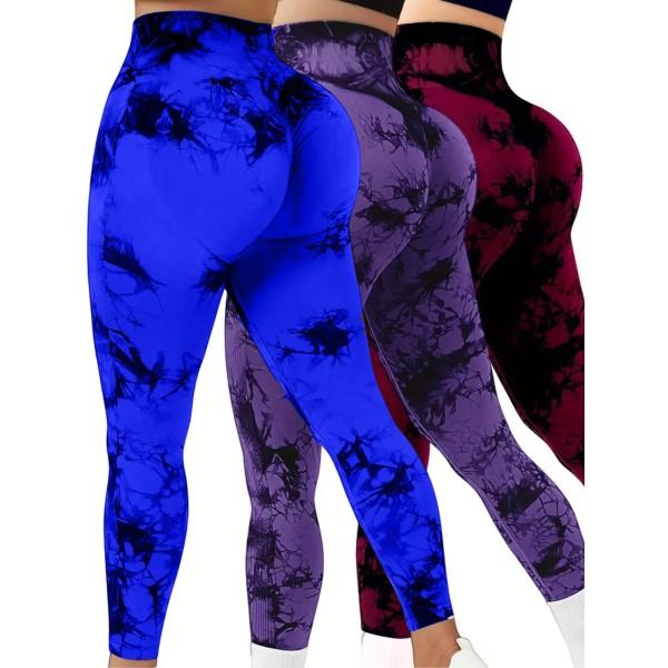 3Pcs Women Tie Dye High Waisted leggings, Scrunch Rear Lifting, Tummy Control Athletic Pants workout yoga, squat proof, compression tights full length